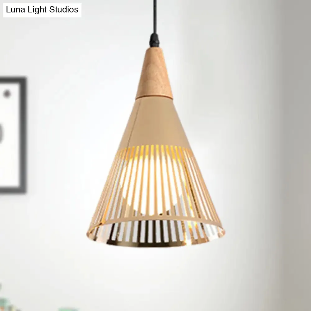 Metallic Cone Ceiling Light: Contemporary 1-Light Pendant in Black/Gold/White with Cage Shade
