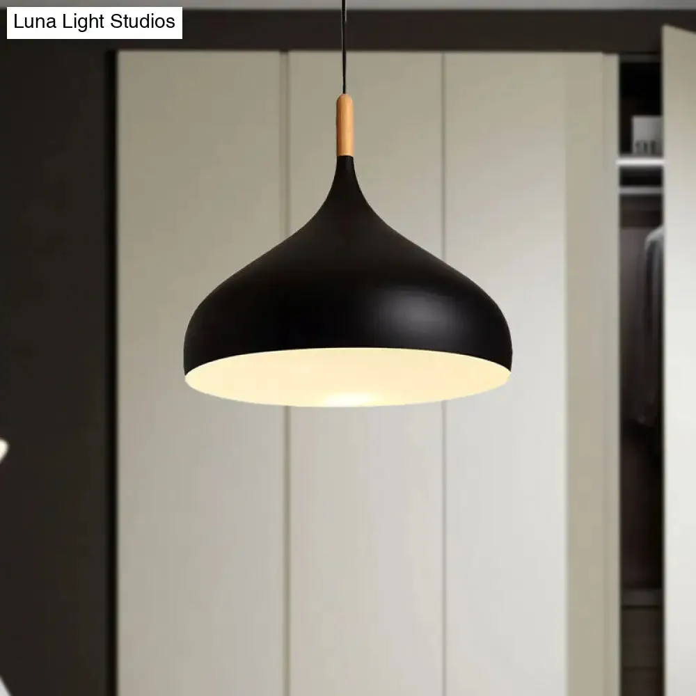 Metallic Dome Pendant Lamp - Simple Style, 1 Head, Black/White - Ideal for Dining Rooms - Available in 12.5" and 16.5" Width