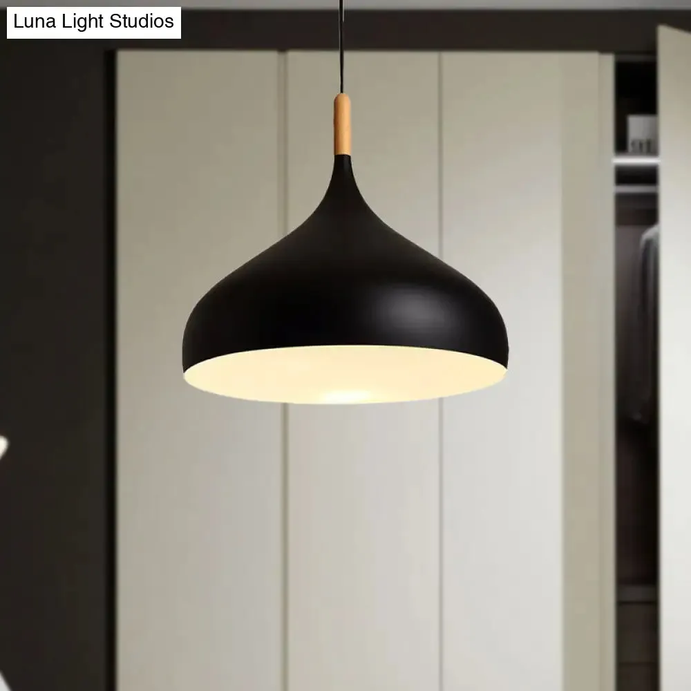 Metallic Dome Pendant Lamp - Simple Style, 1 Head, Black/White - Ideal for Dining Rooms - Available in 12.5" and 16.5" Width