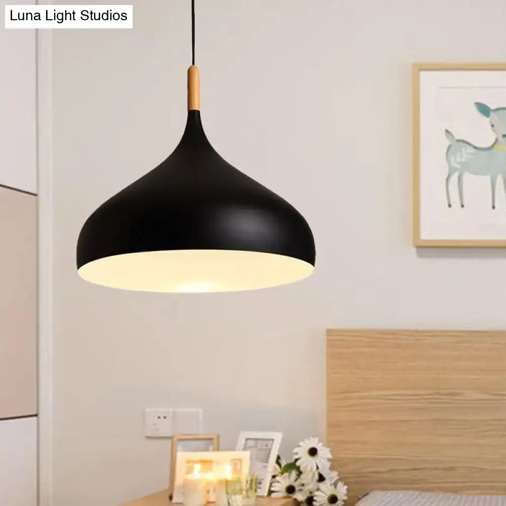 Metallic Dome Pendant Lamp - Simple Style, 1 Head, Black/White - Ideal for Dining Rooms - Available in 12.5" and 16.5" Width