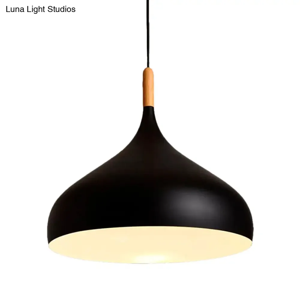 Metallic Dome Pendant Lamp - Simple Style, 1 Head, Black/White - Ideal for Dining Rooms - Available in 12.5" and 16.5" Width