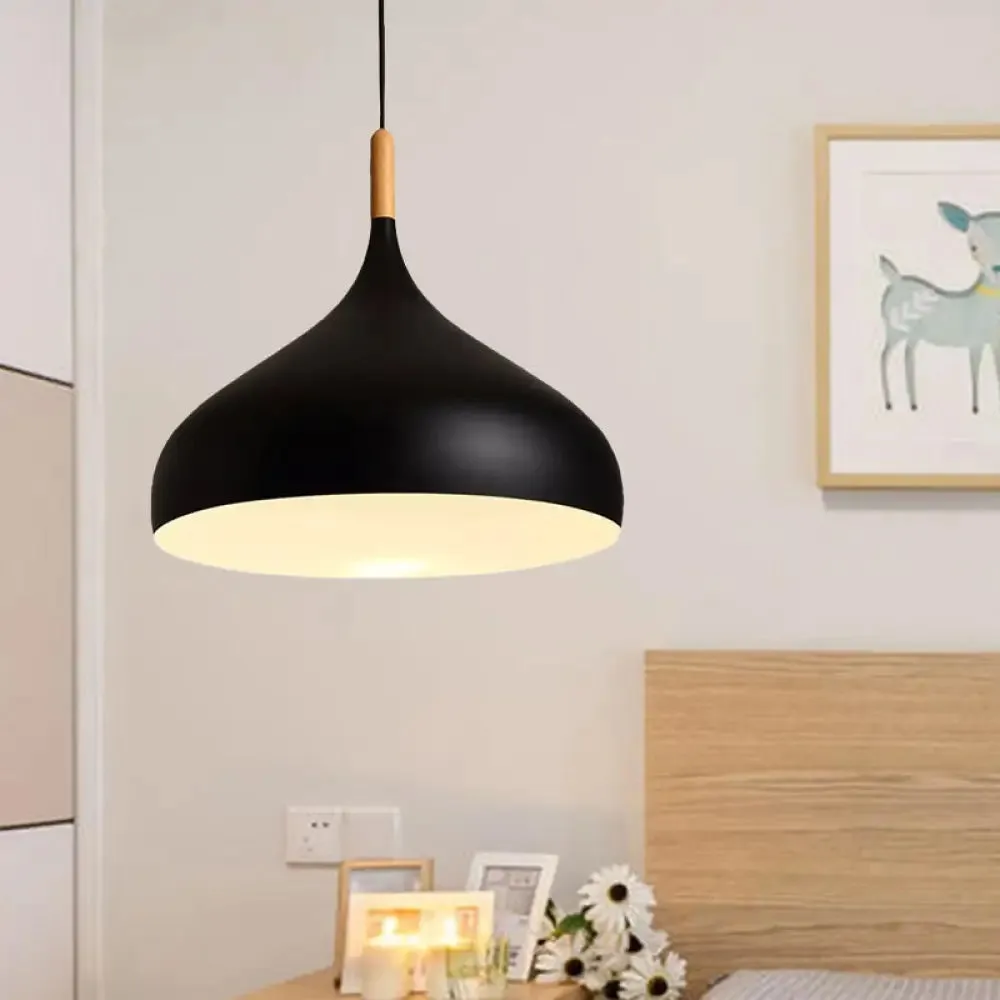 Metallic Dome Pendant Lamp - Simple Style, 1 Head, Black/White - Ideal for Dining Rooms - Available in 12.5" and 16.5" Width