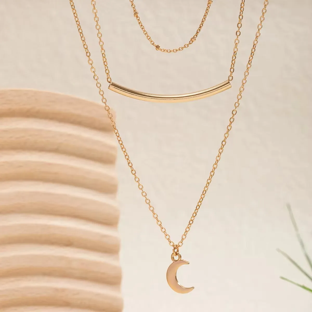 Minimalist Boho Moon Multi-Layered Chain Necklace