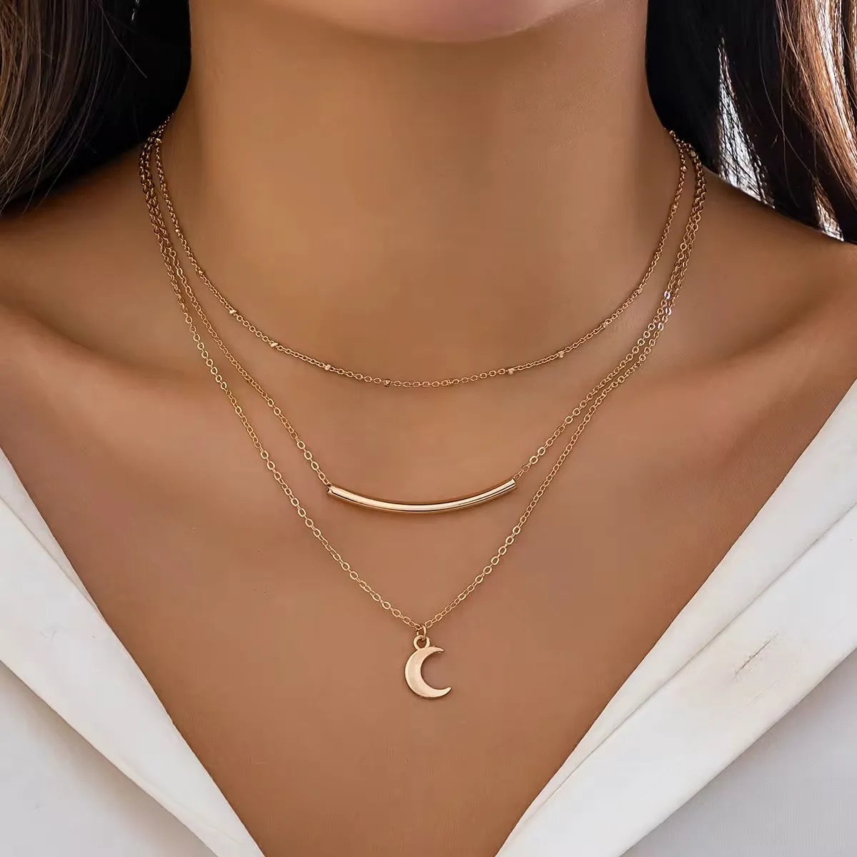 Minimalist Boho Moon Multi-Layered Chain Necklace