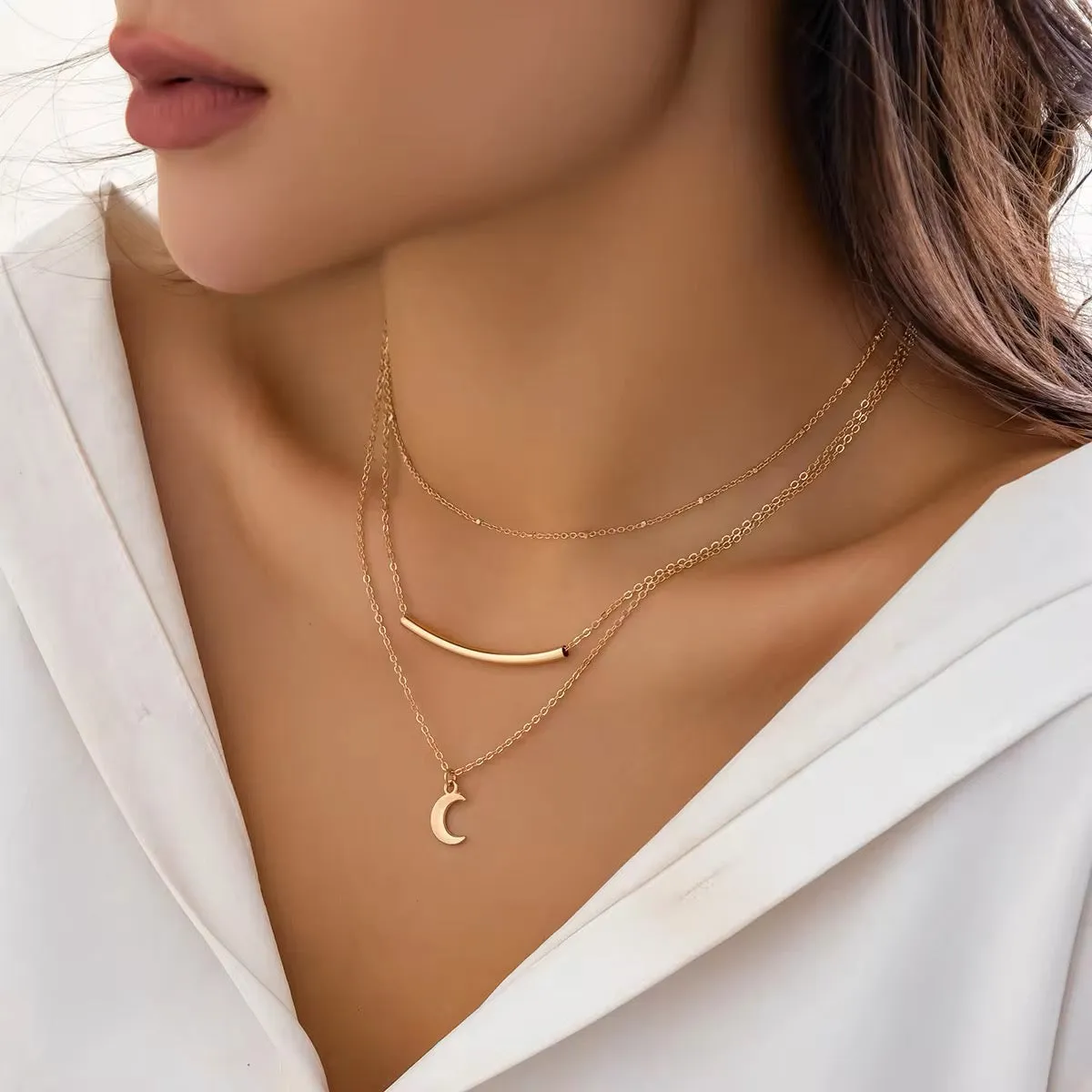Minimalist Boho Moon Multi-Layered Chain Necklace