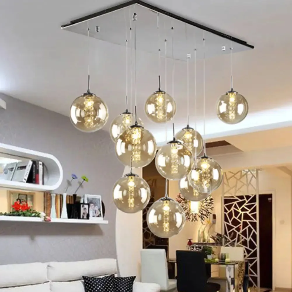 Minimalist LED Glass Pendant Light - Round Shaded Staircase Hanging Lighting