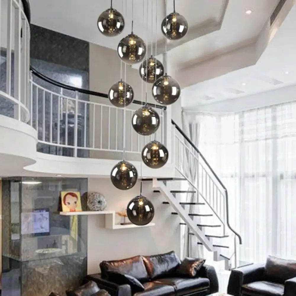 Minimalist LED Glass Pendant Light - Round Shaded Staircase Hanging Lighting