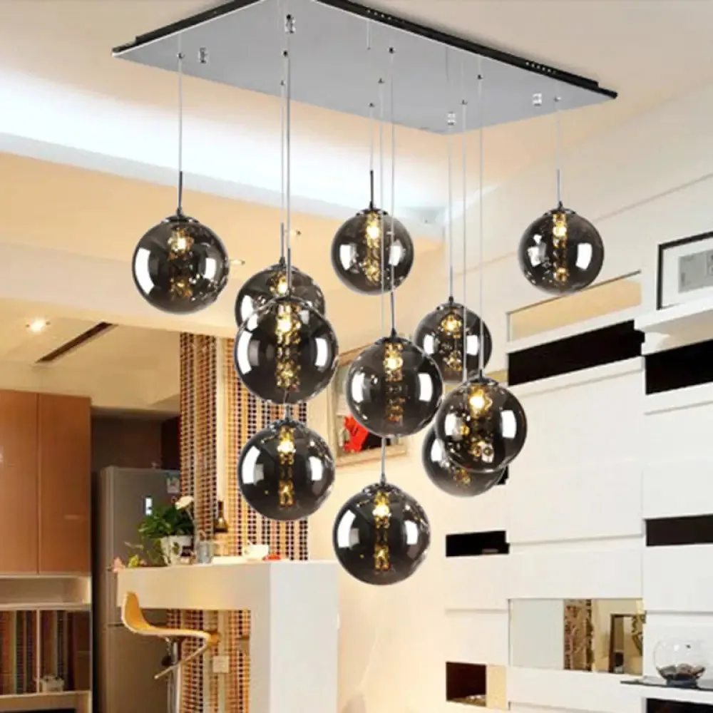 Minimalist LED Glass Pendant Light - Round Shaded Staircase Hanging Lighting