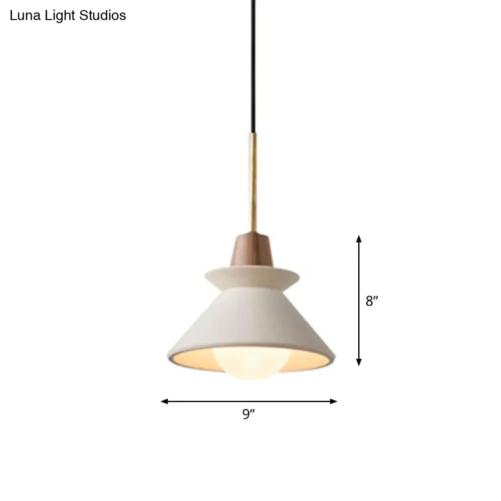 Minimalist Wood Pendant Hanging Light: 1-Head, Conical Cement Shade for Dining Room
