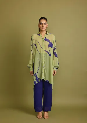 Mint Green & Blue Viscose Honeycomb Tunic Set