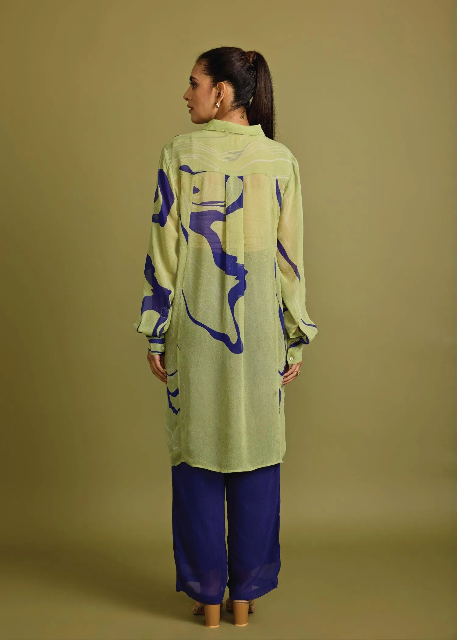 Mint Green & Blue Viscose Honeycomb Tunic Set