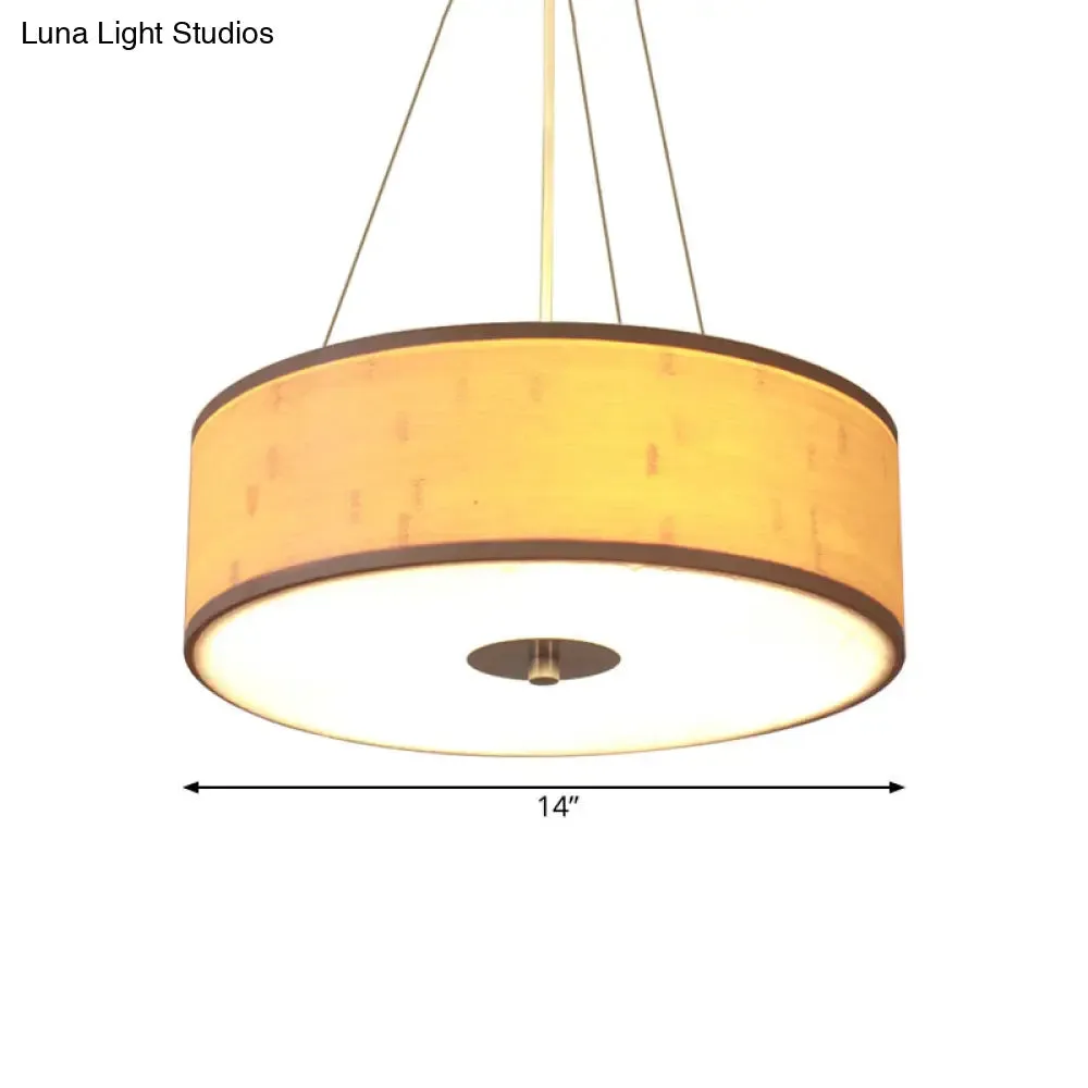 Modern Bamboo Pendant Light with Drum Shade - Handcrafted Wood Ceiling Lamp