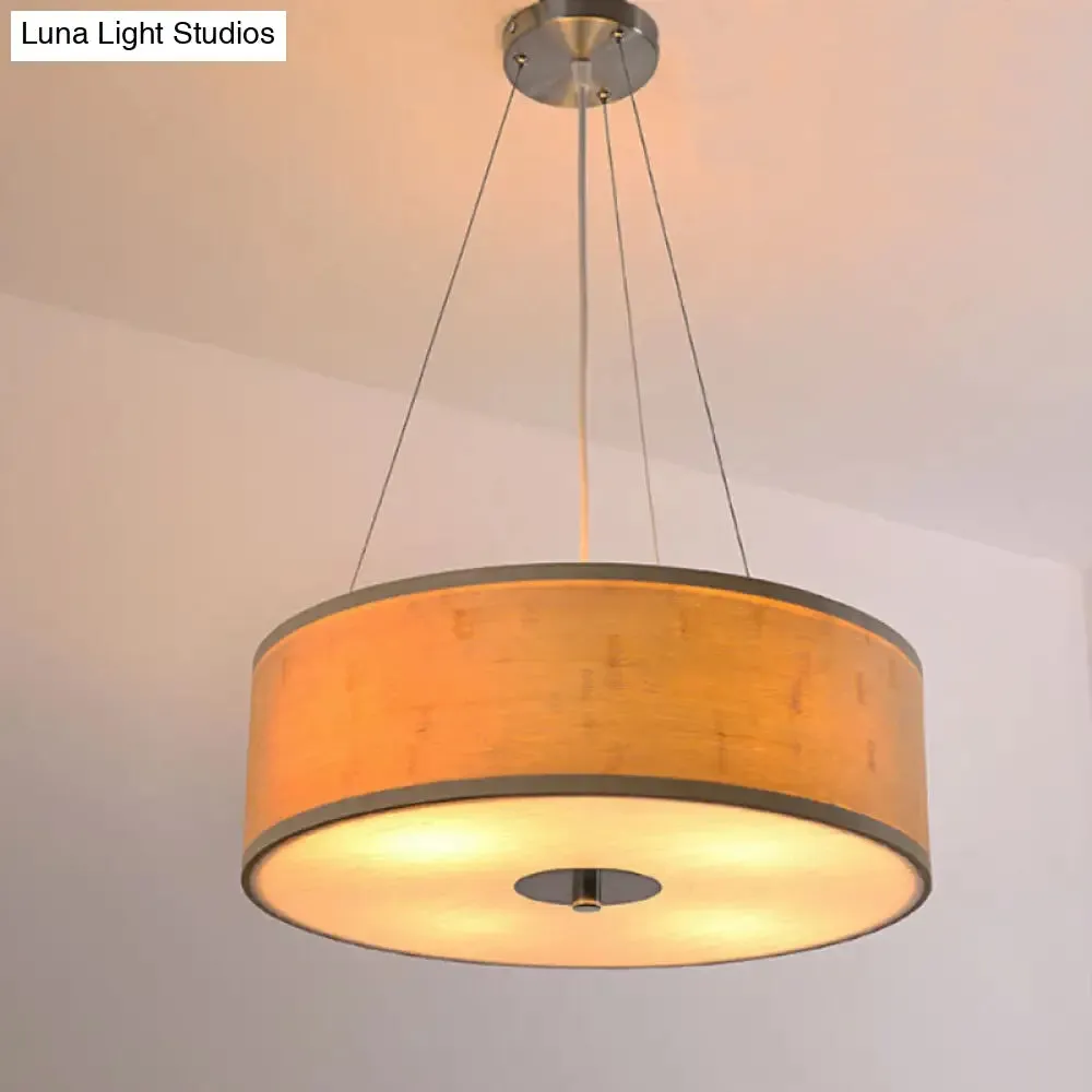 Modern Bamboo Pendant Light with Drum Shade - Handcrafted Wood Ceiling Lamp