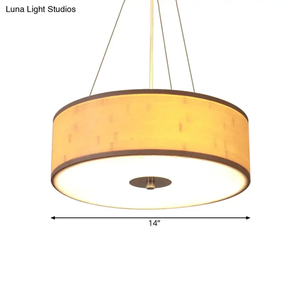 Modern Bamboo Pendant Light with Drum Shade - Handcrafted Wood Ceiling Lamp
