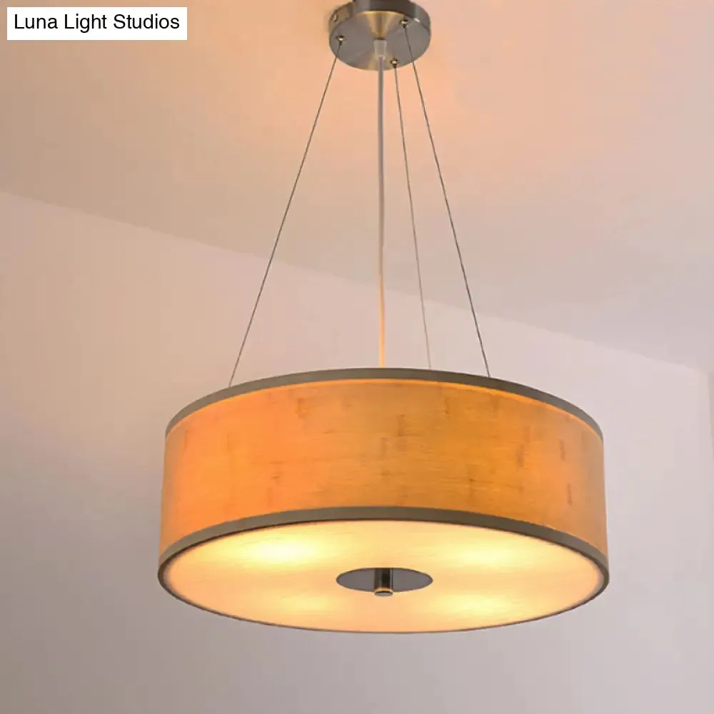 Modern Bamboo Pendant Light with Drum Shade - Handcrafted Wood Ceiling Lamp
