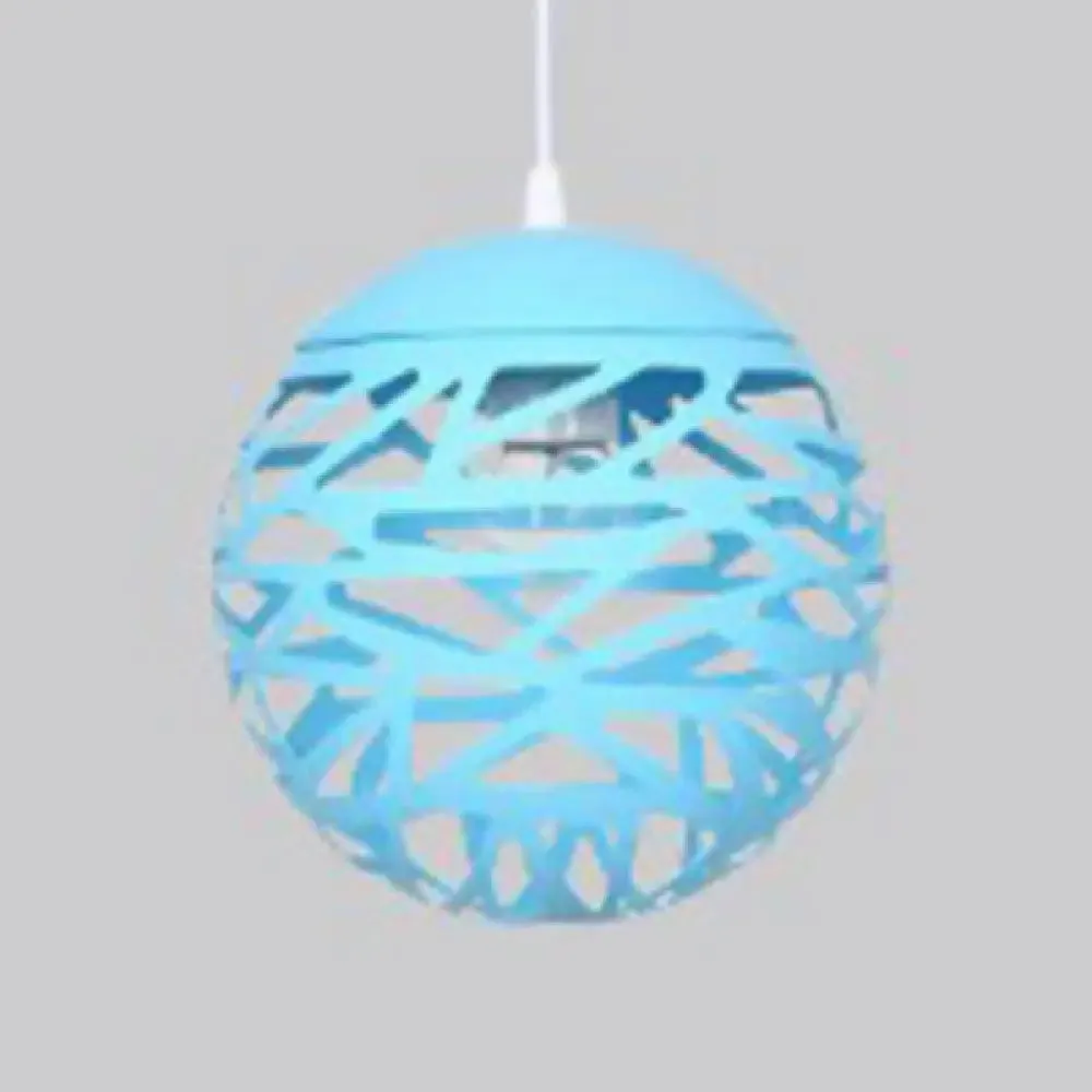 Modern Candy Colored Kid's Bedroom Pendant Lamp - Hollow Orb Design, Metal, 1 Head