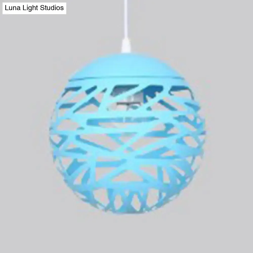 Modern Candy Colored Kid's Bedroom Pendant Lamp - Hollow Orb Design, Metal, 1 Head