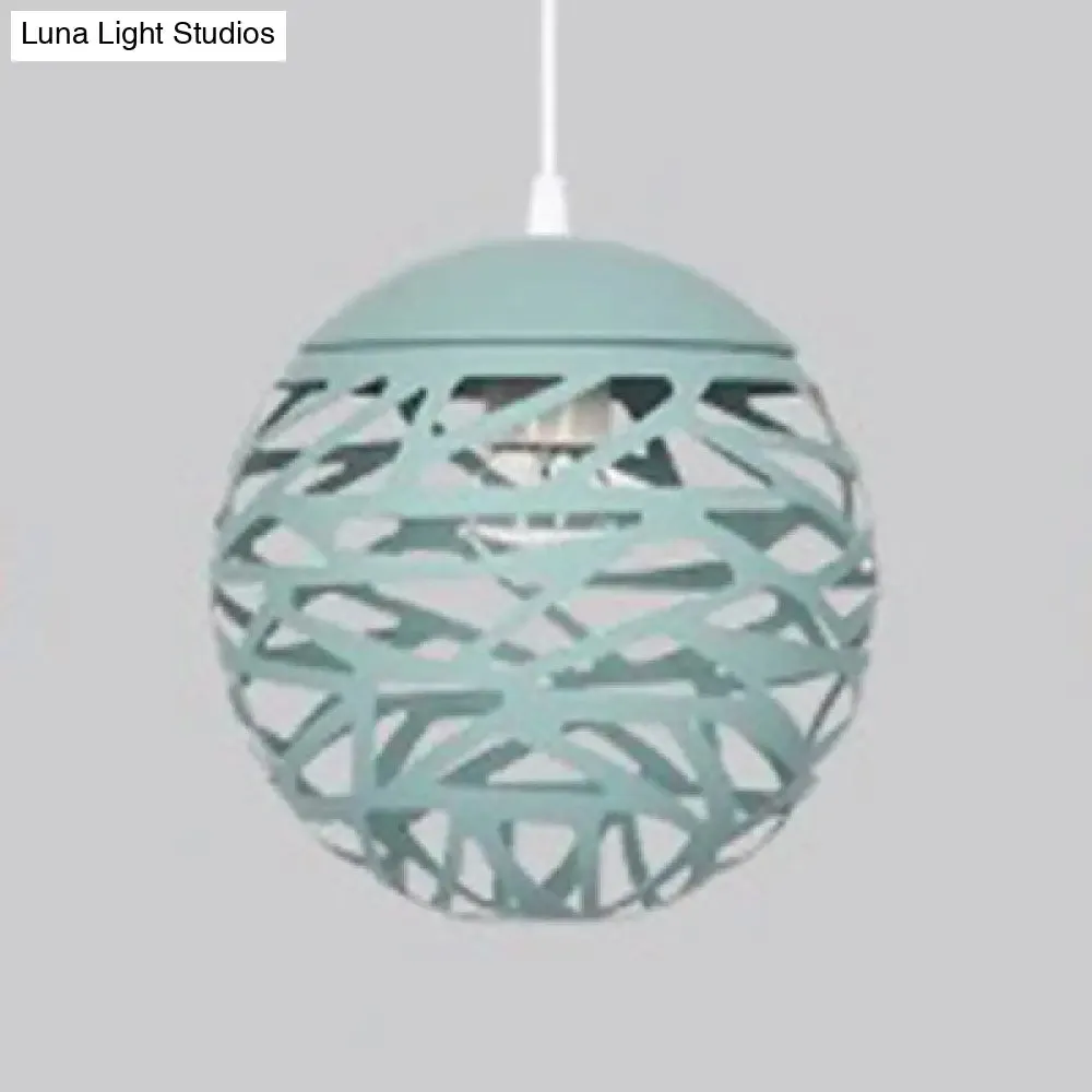 Modern Candy Colored Kid's Bedroom Pendant Lamp - Hollow Orb Design, Metal, 1 Head