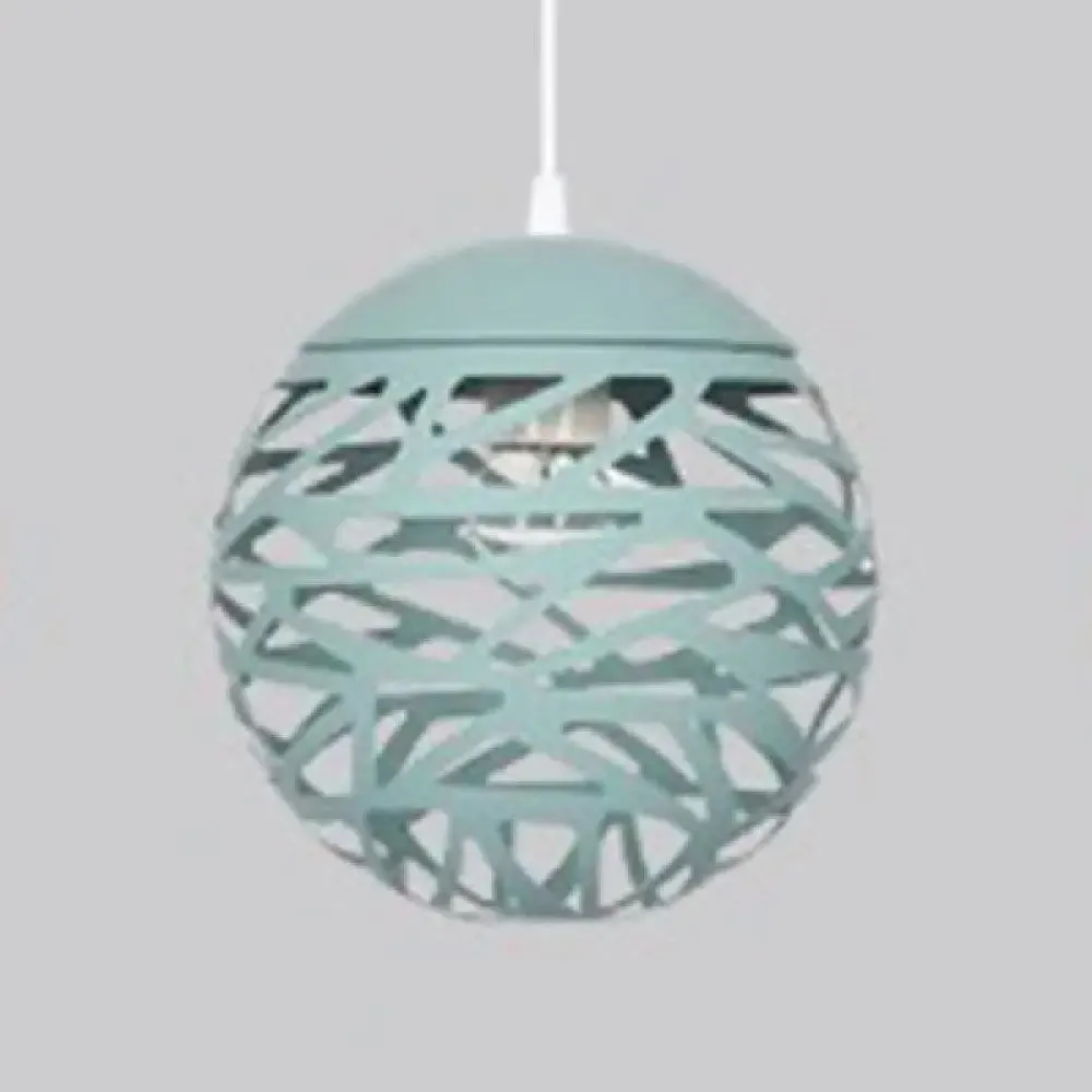 Modern Candy Colored Kid's Bedroom Pendant Lamp - Hollow Orb Design, Metal, 1 Head