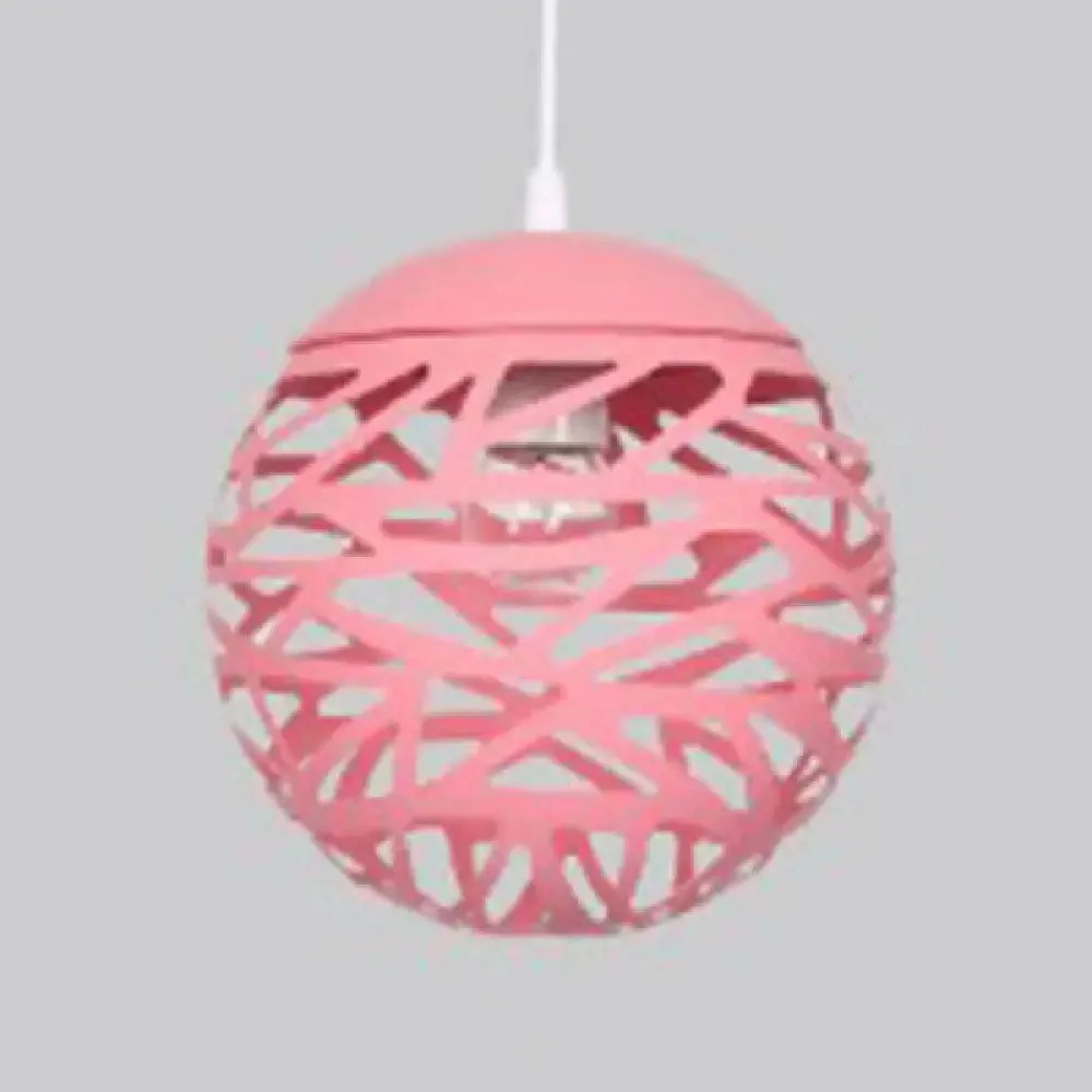 Modern Candy Colored Kid's Bedroom Pendant Lamp - Hollow Orb Design, Metal, 1 Head
