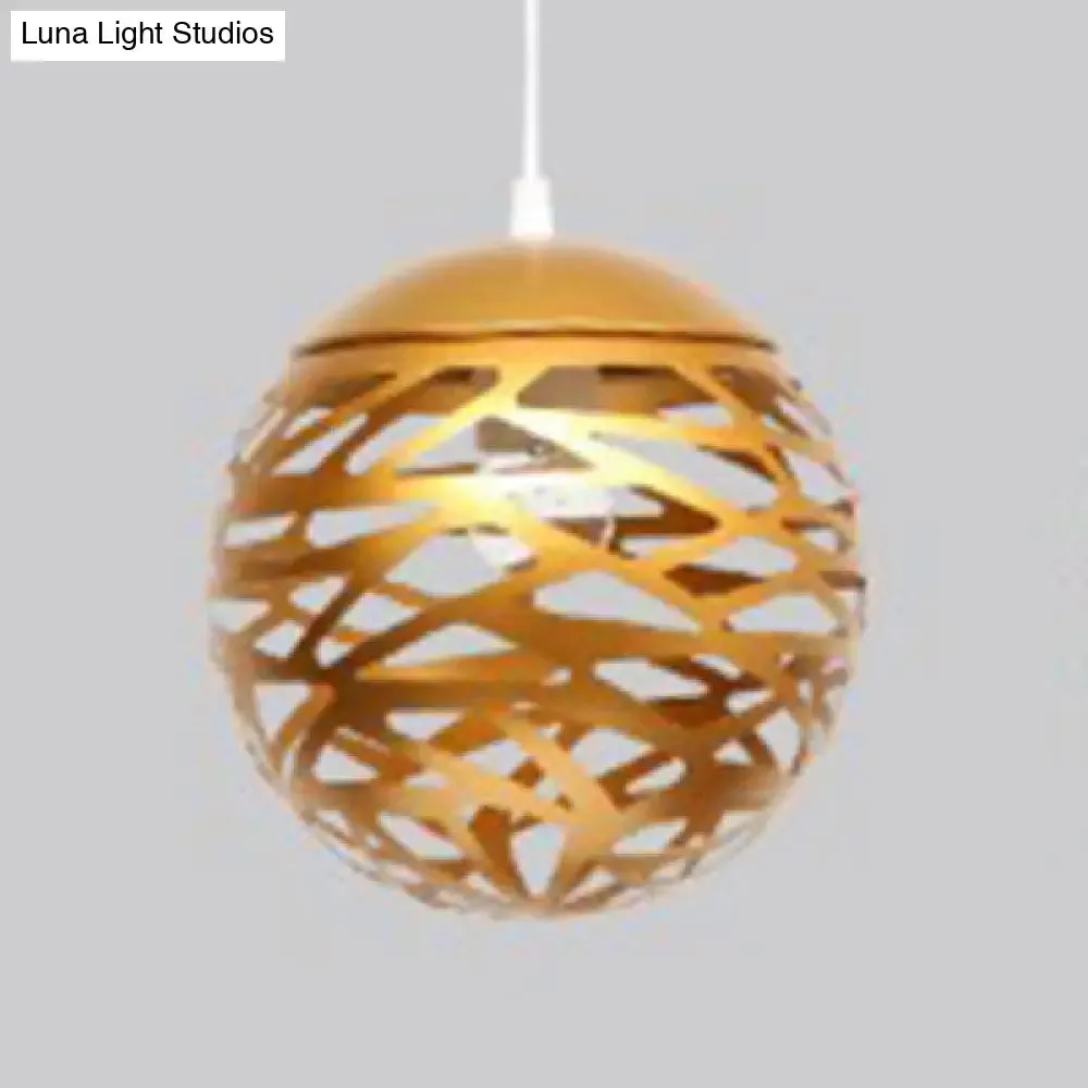 Modern Candy Colored Kid's Bedroom Pendant Lamp - Hollow Orb Design, Metal, 1 Head