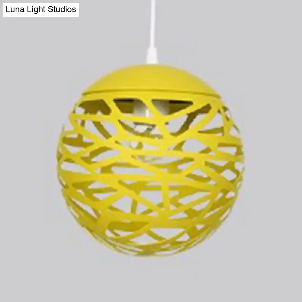 Modern Candy Colored Kid's Bedroom Pendant Lamp - Hollow Orb Design, Metal, 1 Head