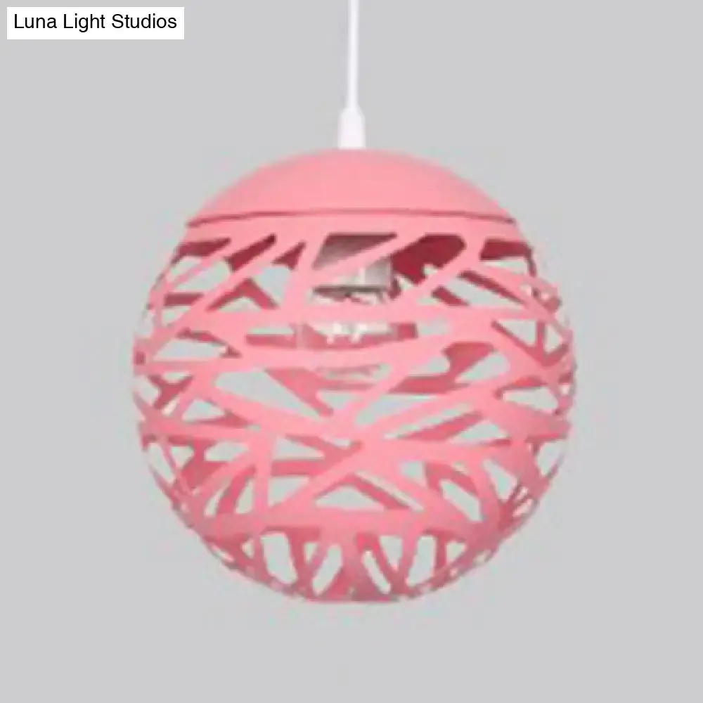 Modern Candy Colored Kid's Bedroom Pendant Lamp - Hollow Orb Design, Metal, 1 Head