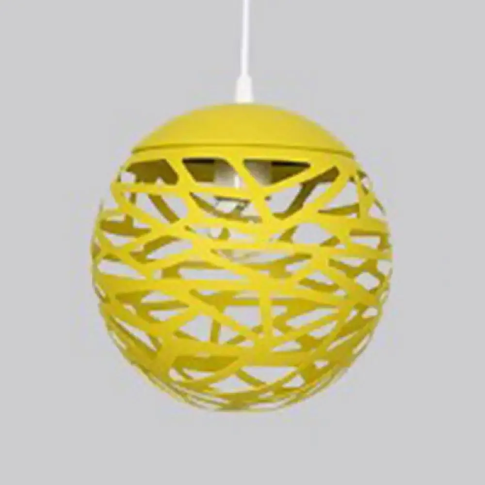 Modern Candy Colored Kid's Bedroom Pendant Lamp - Hollow Orb Design, Metal, 1 Head