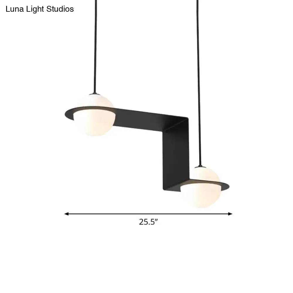 Modern Cream Glass Globe Pendant Light with Z-Frame - Black Finish - 2 Heads - Warm/White Light for Dining Room Hanging