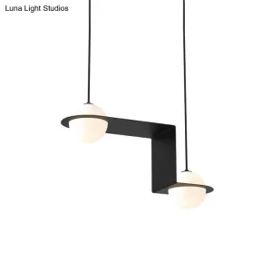 Modern Cream Glass Globe Pendant Light with Z-Frame - Black Finish - 2 Heads - Warm/White Light for Dining Room Hanging