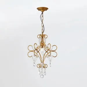 Modern Gold Iron Bent Arm Pendant Light Fixture with Glass Strand - 1 Light Hanging