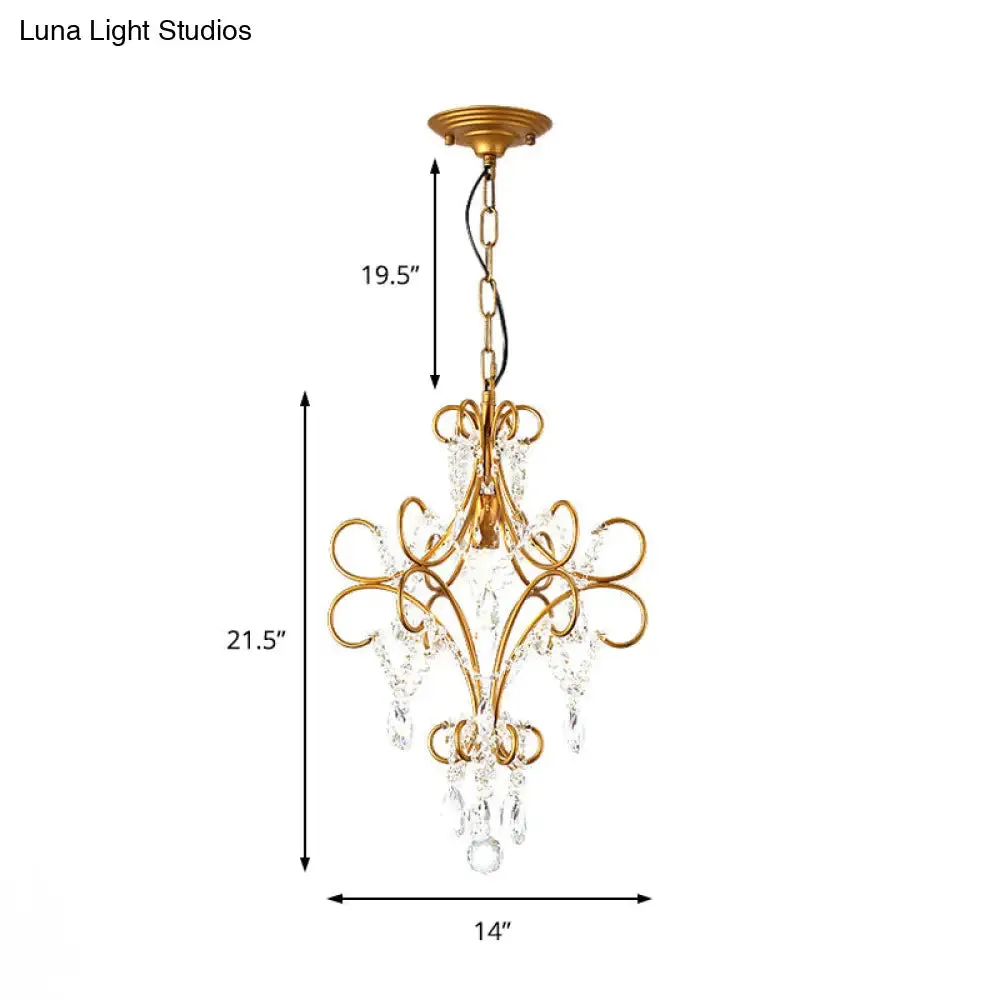 Modern Gold Iron Bent Arm Pendant Light Fixture with Glass Strand - 1 Light Hanging