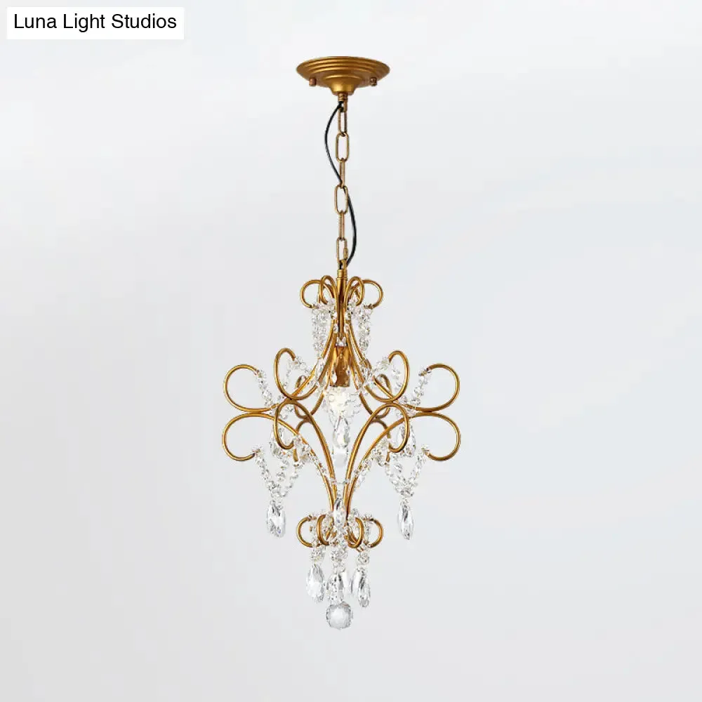 Modern Gold Iron Bent Arm Pendant Light Fixture with Glass Strand - 1 Light Hanging