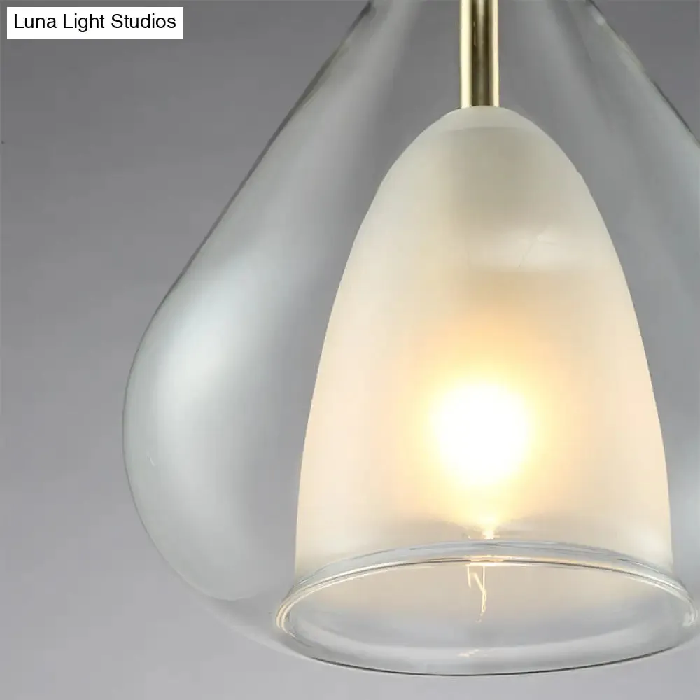 Modern Hanging Pendant Lights - Double Glass Teardrop Design - Ideal for Living Room