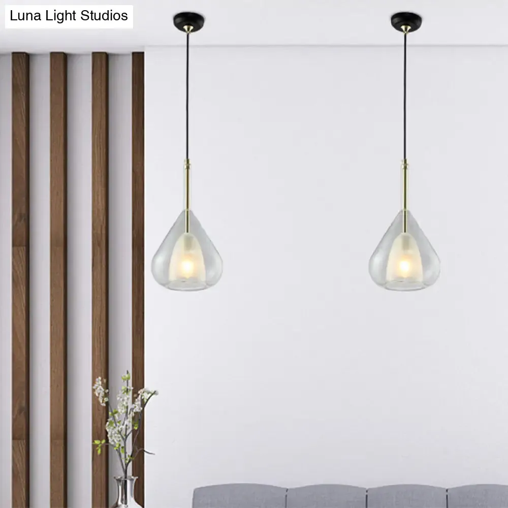 Modern Hanging Pendant Lights - Double Glass Teardrop Design - Ideal for Living Room