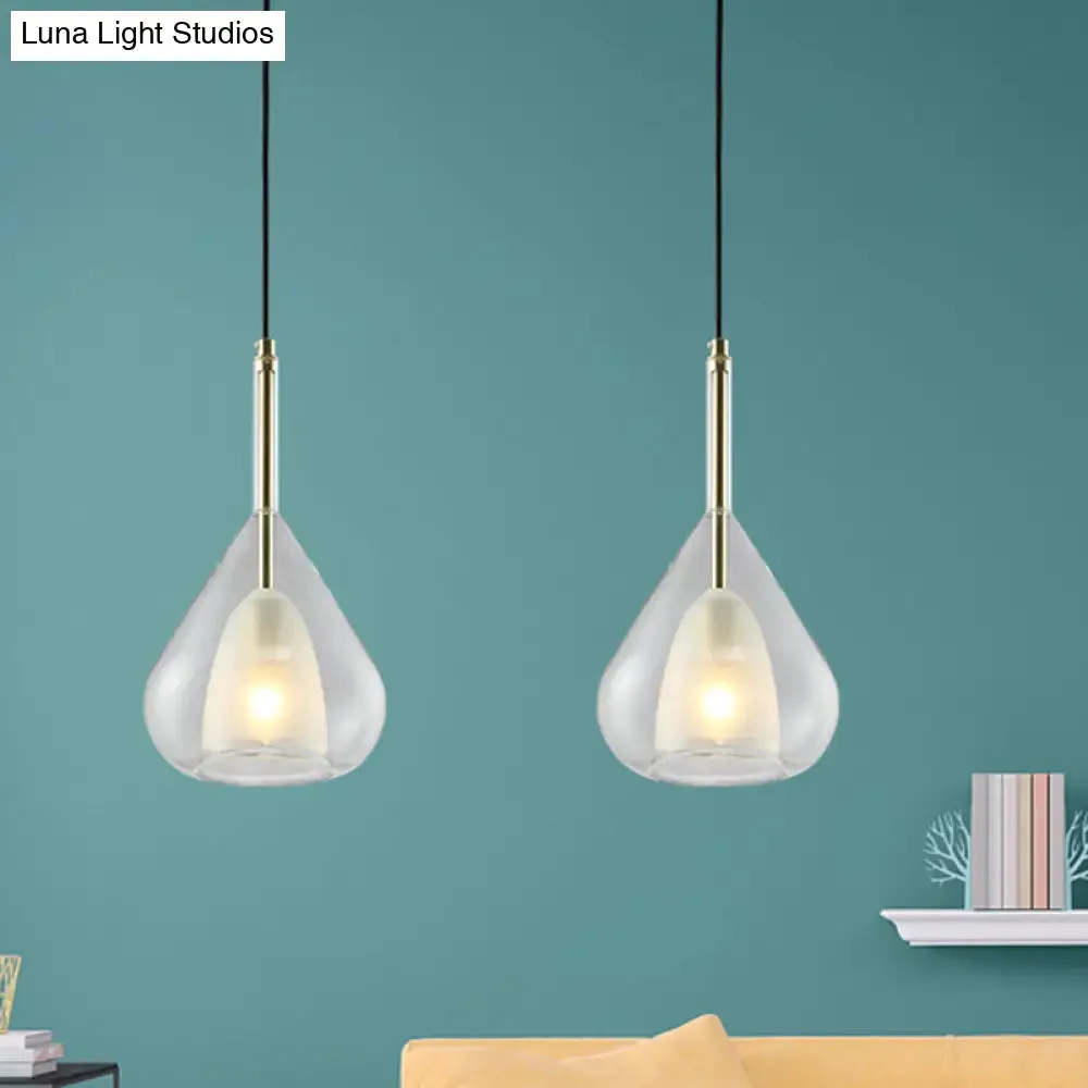 Modern Hanging Pendant Lights - Double Glass Teardrop Design - Ideal for Living Room
