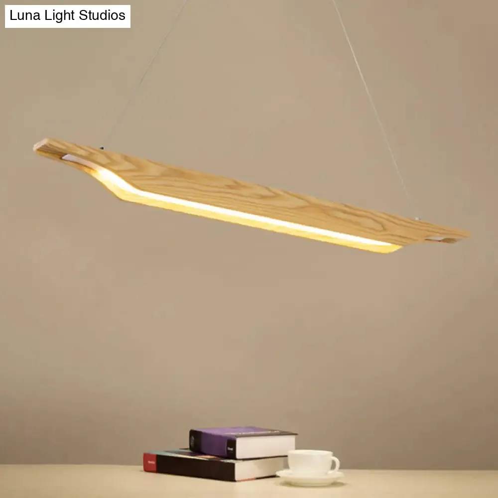 Modern Linear Wooden Pendant Light Fixture with LED, Beige, White/Warm/Natural Light
