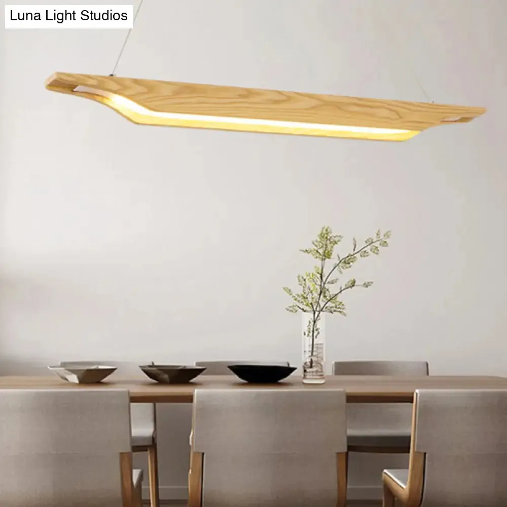 Modern Linear Wooden Pendant Light Fixture with LED, Beige, White/Warm/Natural Light