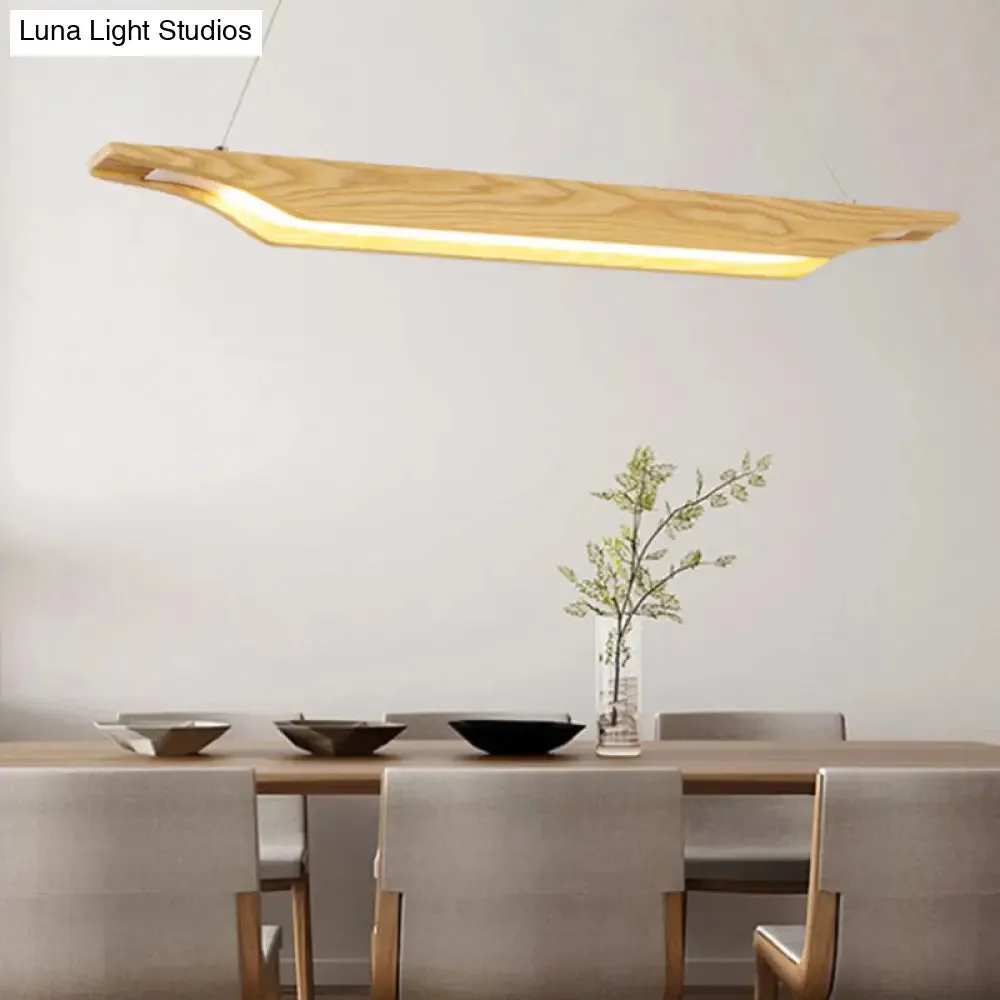 Modern Linear Wooden Pendant Light Fixture with LED, Beige, White/Warm/Natural Light