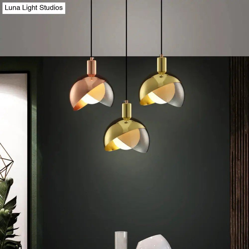 Modern Metal Dome Drop Lamp Pendant with Opal Glass Shade