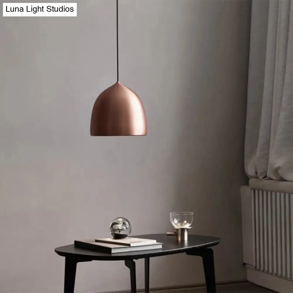 Modern Metal Domed Pendant Light - 1-Light Black/Copper Suspension for Dining Room