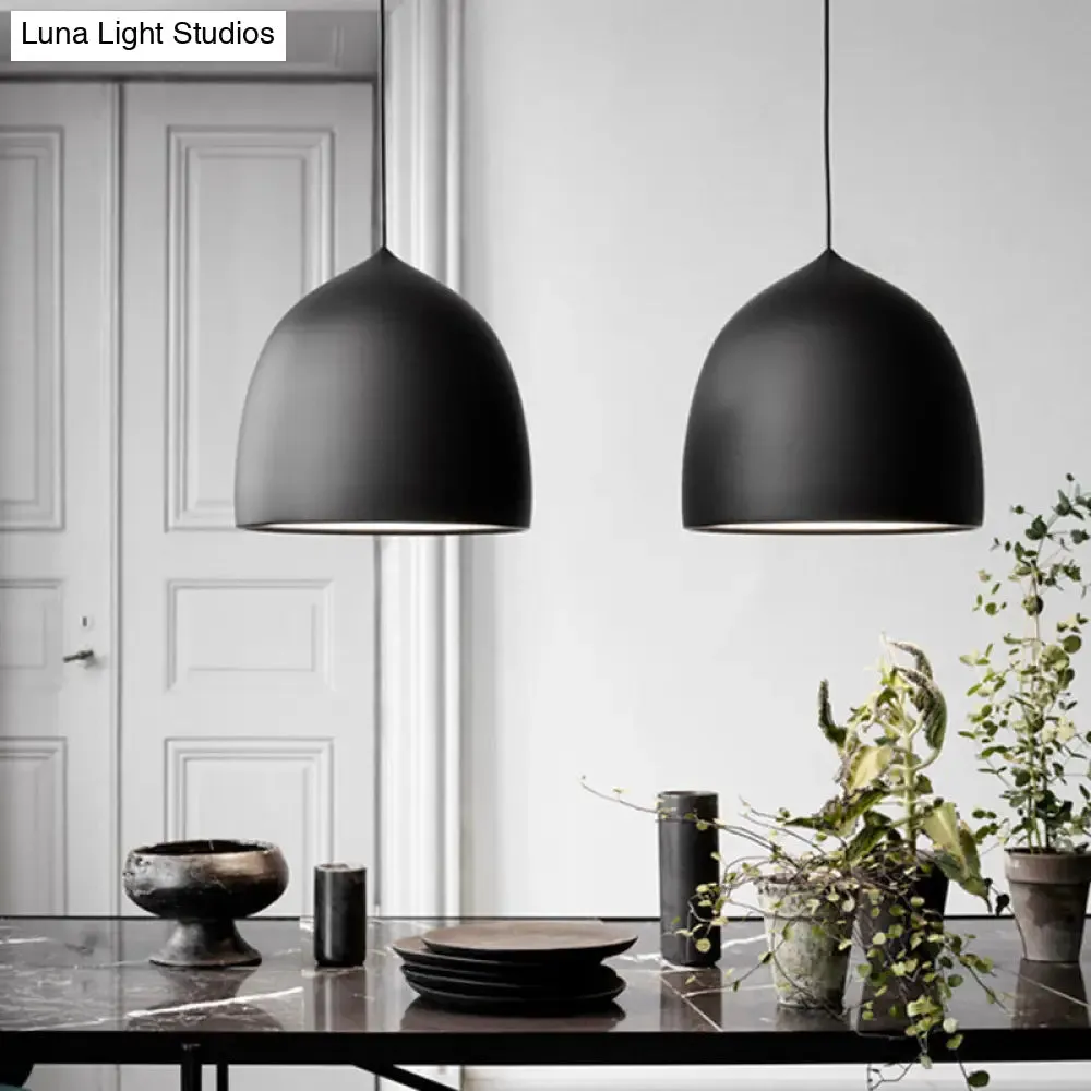 Modern Metal Domed Pendant Light - 1-Light Black/Copper Suspension for Dining Room