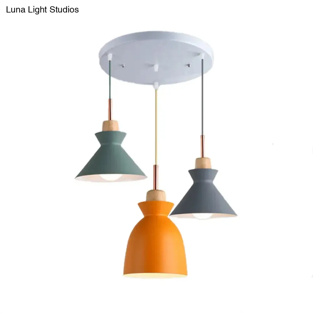 Modern Multi-Color Cone and Dome Pendant Light with 3 Metal Lights - Linear/Round Canopy