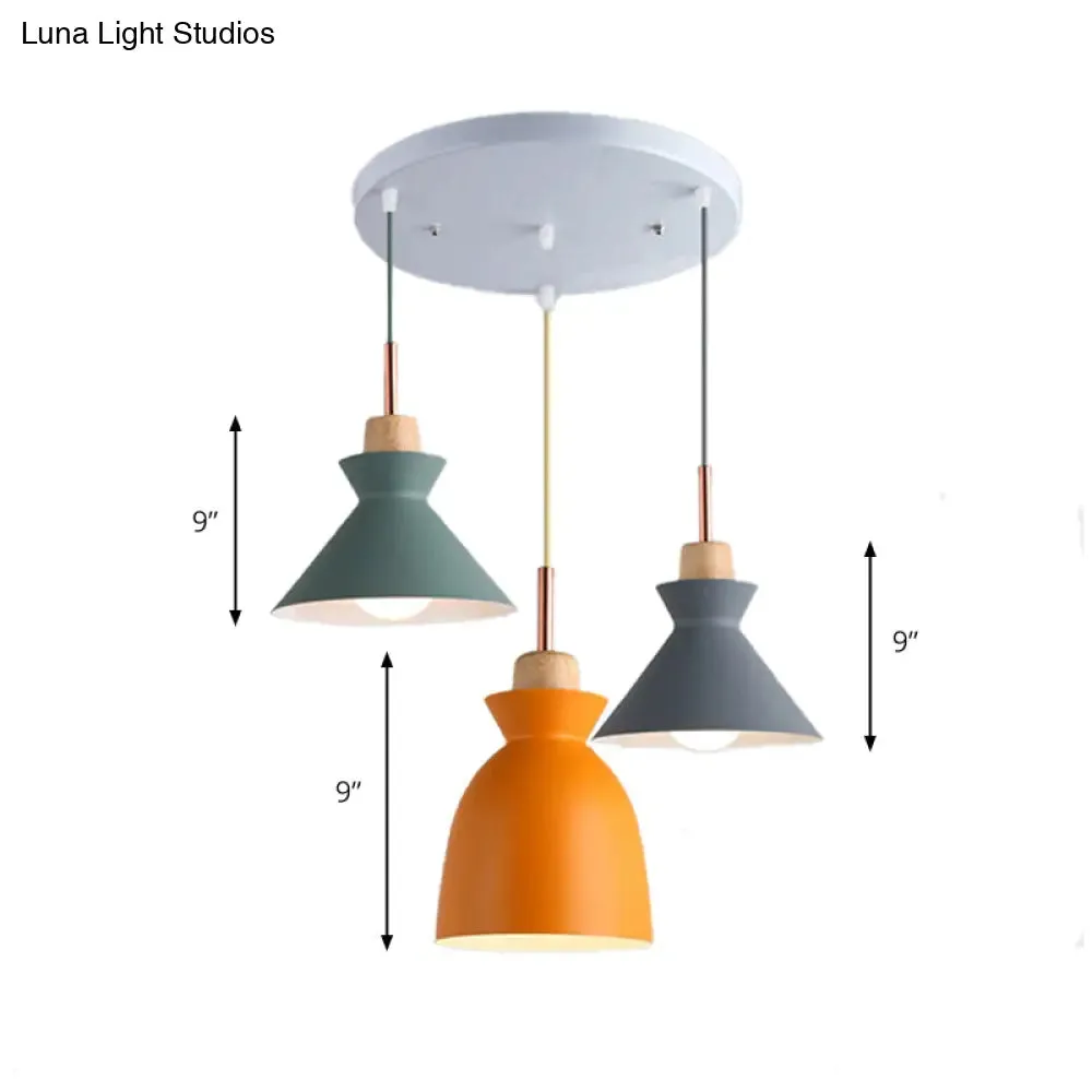 Modern Multi-Color Cone and Dome Pendant Light with 3 Metal Lights - Linear/Round Canopy