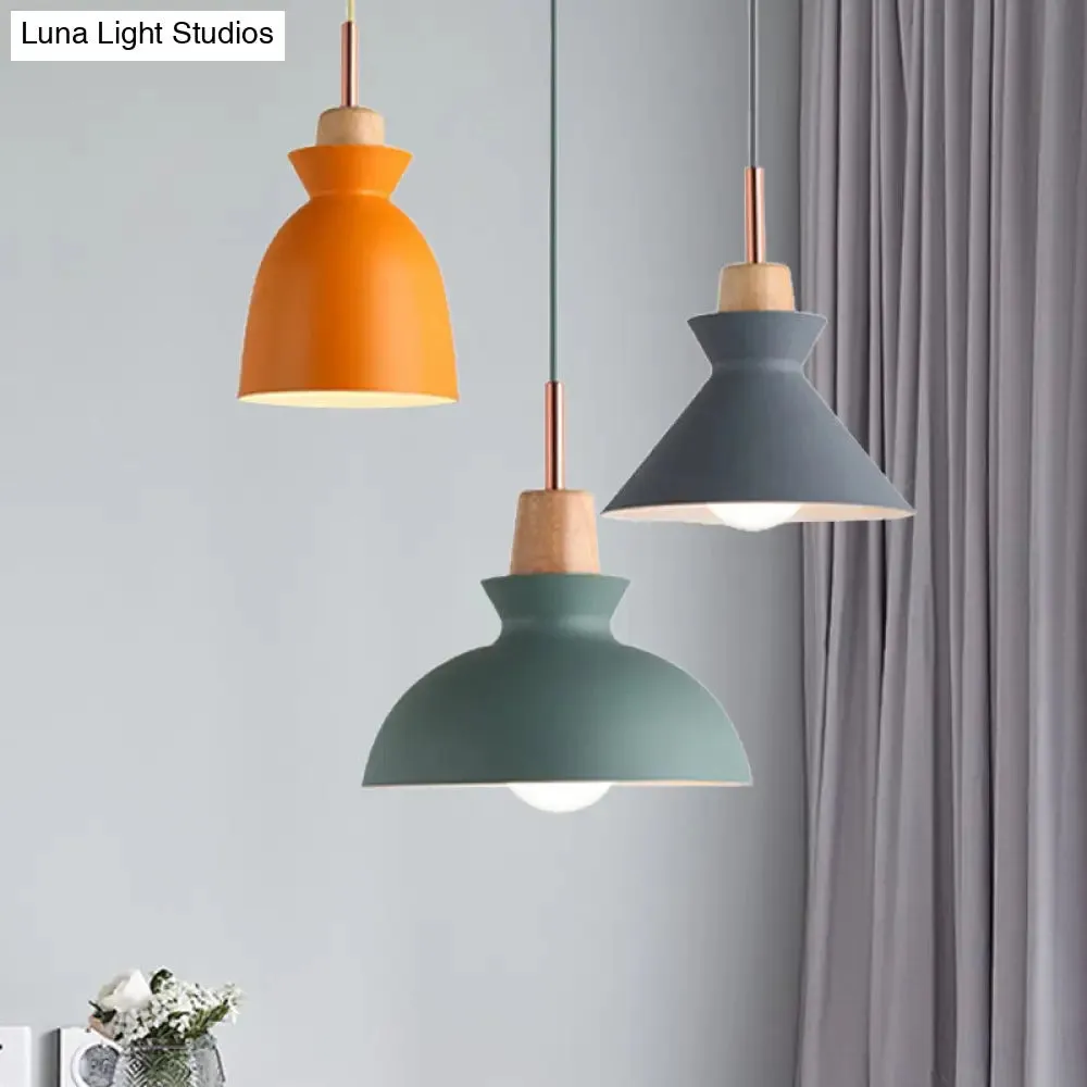 Modern Multi-Color Cone and Dome Pendant Light with 3 Metal Lights - Linear/Round Canopy