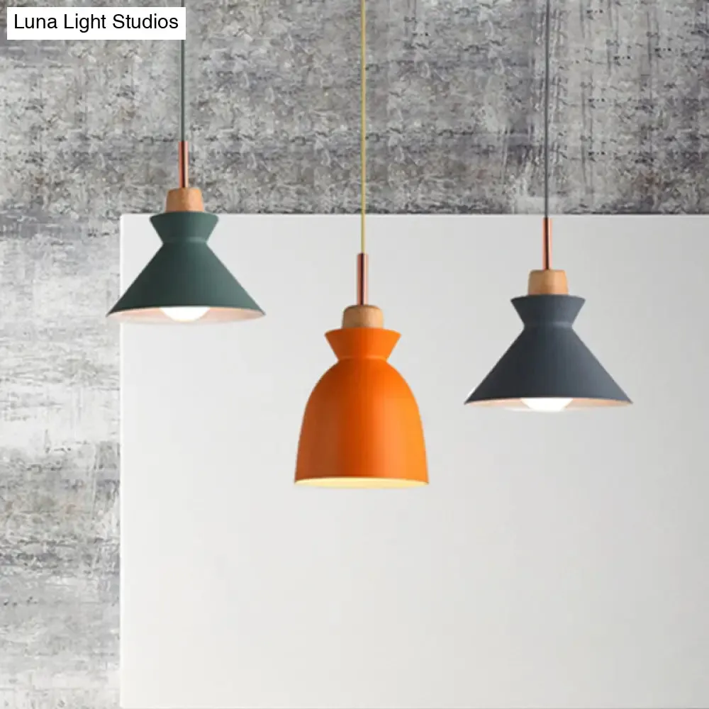 Modern Multi-Color Cone and Dome Pendant Light with 3 Metal Lights - Linear/Round Canopy
