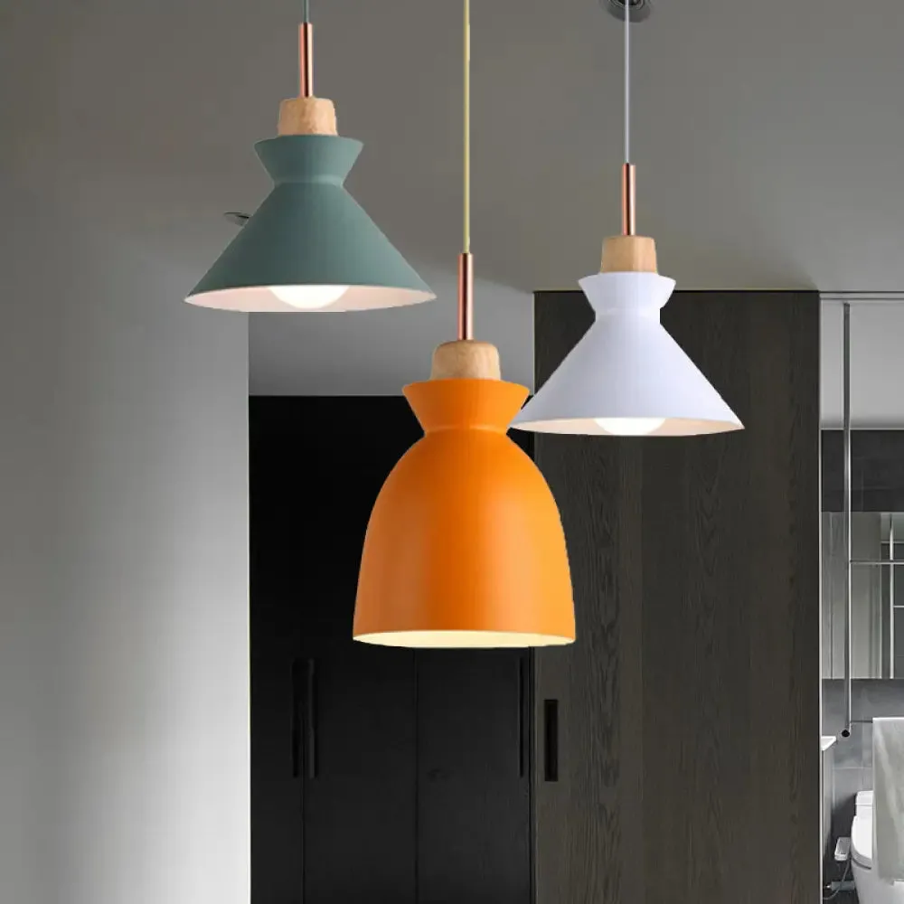 Modern Multi-Color Cone and Dome Pendant Light with 3 Metal Lights - Linear/Round Canopy