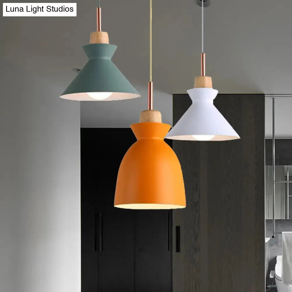 Modern Multi-Color Cone and Dome Pendant Light with 3 Metal Lights - Linear/Round Canopy