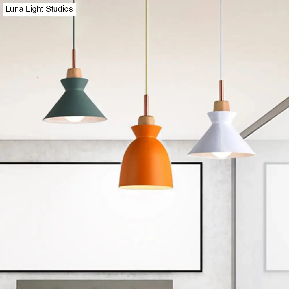 Modern Multi-Color Cone and Dome Pendant Light with 3 Metal Lights - Linear/Round Canopy