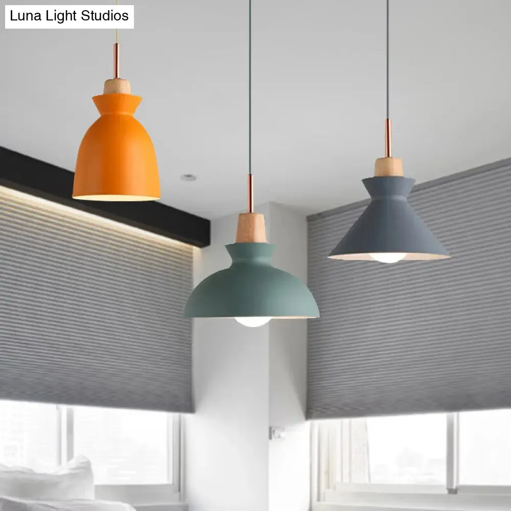 Modern Multi-Color Cone and Dome Pendant Light with 3 Metal Lights - Linear/Round Canopy